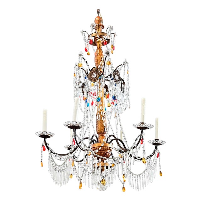 Italian 18th Century Giltwood & Crystal Chandelier For Sale
