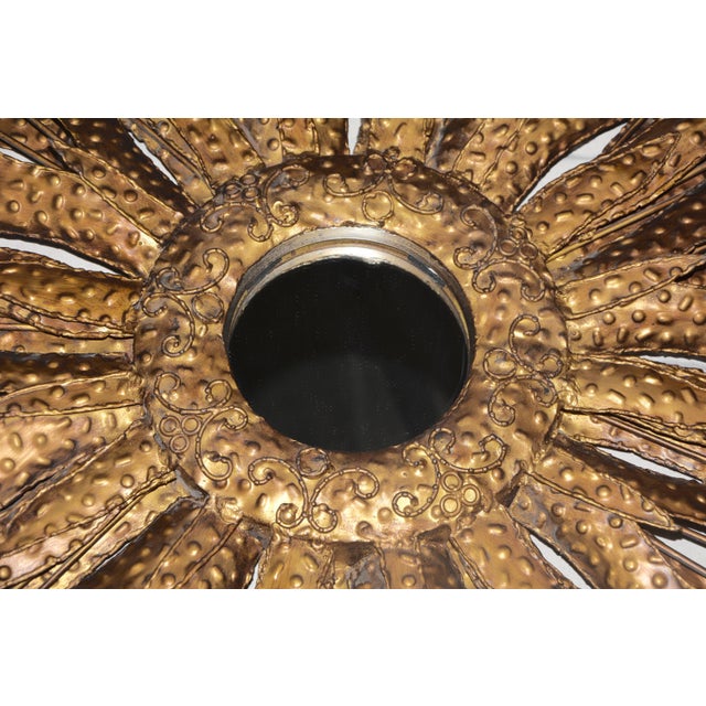 Midcentury Sunburst Handcrafted Art Metal Mirror For Sale - Image 4 of 12