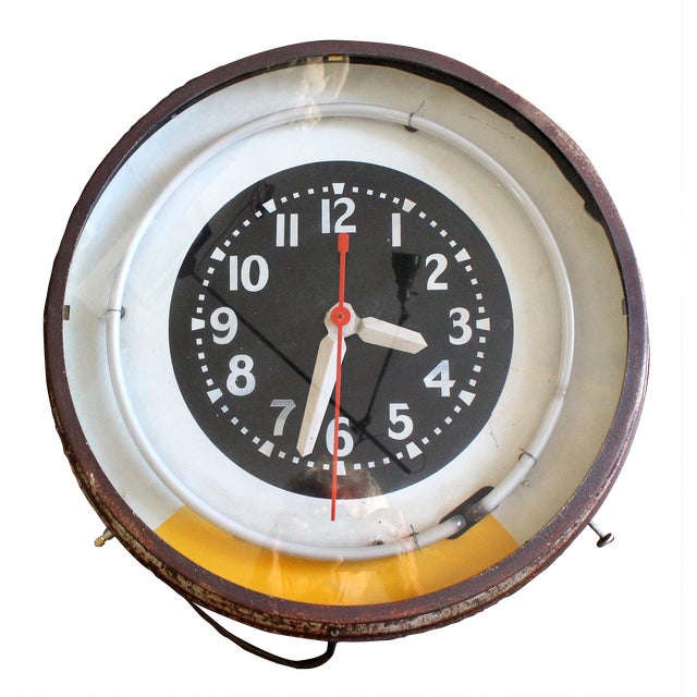 1940s Vintage Neon Clock For Sale