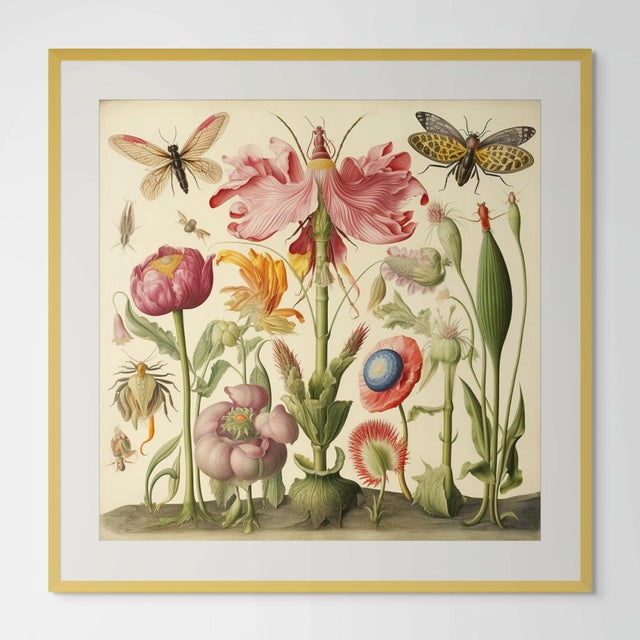 Insects and Flowers – Natural History Fine Art Print This captivating fine art print reproduces a richly detailed natural...