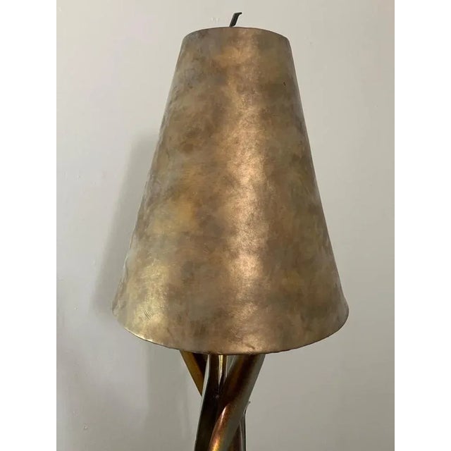Textile Wrought iron and gold leatherette console lamp, 1980s For Sale - Image 7 of 10