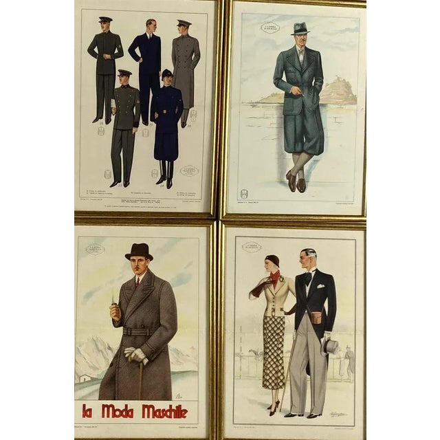 La Moda Maschile, Set of 6 Framed Original Illustrations of Mens Fashion 30s, Italy, 1920s For Sale - Image 4 of 11