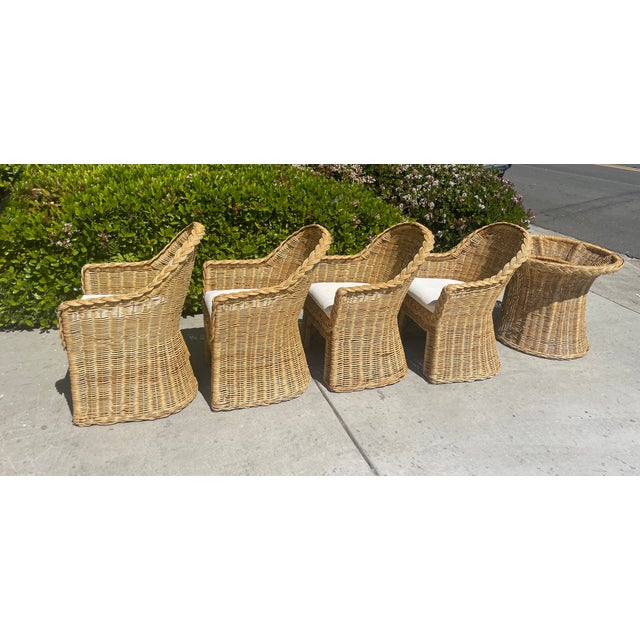 1970s Vintage Woven Rattan Wicker Dining Set, Coastal Style With Braided Trim After Bielecky Brothers For Sale - Image 5 of 17