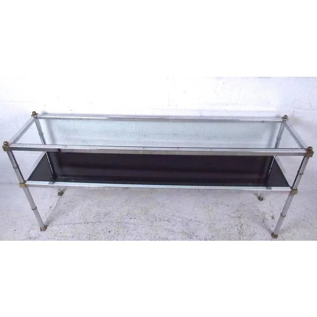 Vintage Modern Maison Jansen Style Chrome and Brass Console Table For Sale - Image 5 of 11
