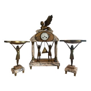 Marble and Bronze Fireplace Mantel, Set of 3 For Sale