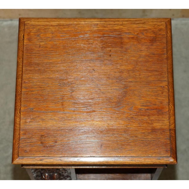 Carved 1880 Antique Victorian English Oak Revolving Bookcase Book Table For Sale - Image 9 of 17