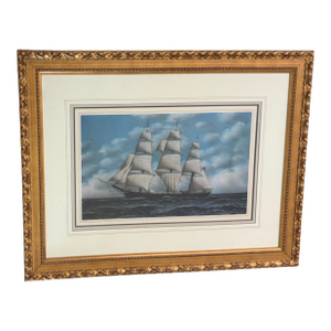 Late 20th Century American Clipper Ship at Sea by Antonio Jacobsen Framed Print