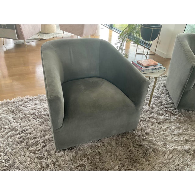 Restoration Hardware Restoration Hardware 1950s Italian Shelter Swivel Chairs (Pair) - Performance Velvet For Sale - Image 4 of 4