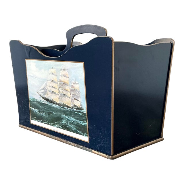 Vintage Regency Lacquered Sail Boat Newspaper Rack For Sale