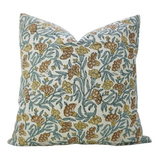 Fabdivine Handmade Block Print Throw Pillow Cover 22x22 Pure Linen Thorny Steams Cushion Cover For Sale