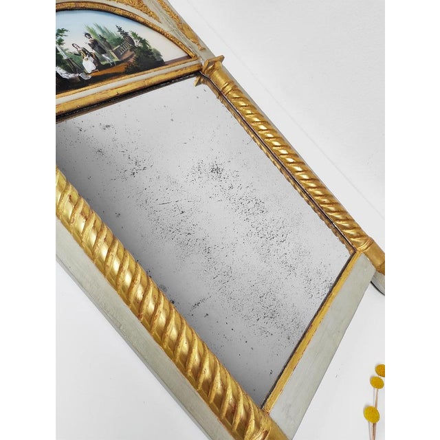 French Restauration Trumeau Mirror with Reverse Glass Painting, 1830s For Sale - Image 3 of 11