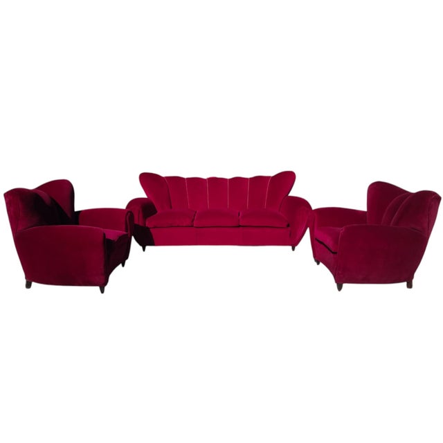 3-Seater Sofa and Armchairs in Velvet attributed to Guglielmo Ulrich, 1950s, Set of 3 For Sale - Image 15 of 15