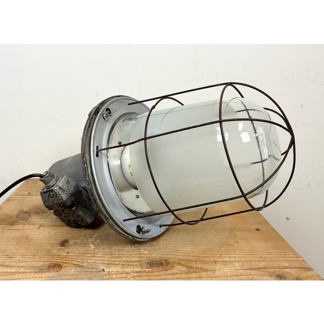 Large Industrial Cast Aluminium Cage Pendant Light, 1960s For Sale - Image 13 of 16