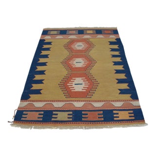 Turkish Rug Hand-Woven Oushak Kilim Rug Vintage but Unused Home Decor - 4'1" X 5'8" For Sale