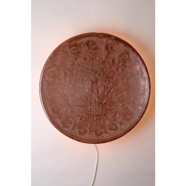 Scandinavian Copper Aurora Wall Light with Peacock attributed to Bjørn Wiinblad, Denmark, 1950s For Sale - Image 6 of 16