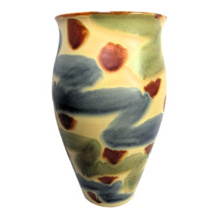 Vintage Rustic Italian Hand Painted Studio Pottery Vase For Sale