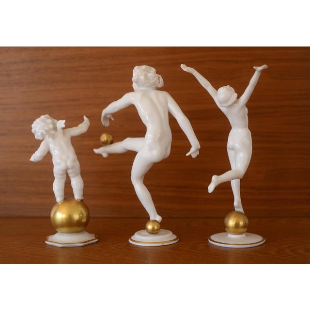 Art Deco Hutschenreuther Carl Werner Art Deco Porcelain Nude Figures With Gold Spheres - Set of 3 For Sale - Image 3 of 13