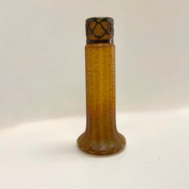 Mid 20th Century Vintage Amber Art Glass Vase With Brass Collar Mount For Sale - Image 5 of 10