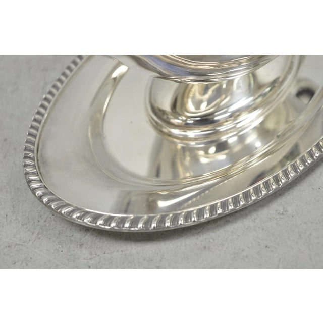 Vintage Crescent Victorian Silver Plated Gravy Sauce Boat on Attached Dish Plate For Sale In Philadelphia - Image 6 of 12