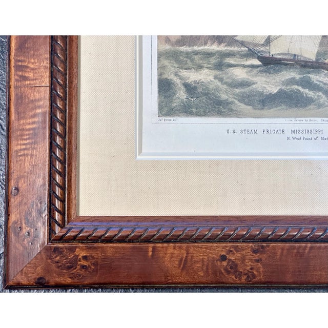 American United States Steam Frigate Mississippi Passing Punta Tristao, Ca. 1860 (Custom Framed) For Sale - Image 3 of 4