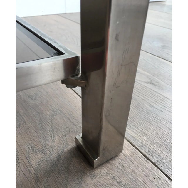 Silver Brushed Steel Side Tables with Smoked Glass by Guy Lefèvre - A Pair For Sale - Image 8 of 13