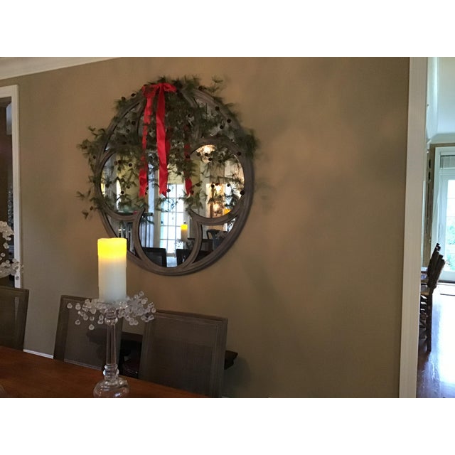 Large Restoration Hardware mirror 54” washed wood in grey tones, over 20 years old, perfect condition, antiqued glass,...