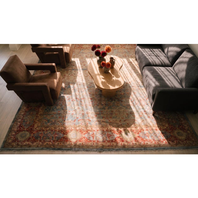 Fantastic Blue Color With Special Full Flower Patters Antique Indian Lahore Rug For Sale - Image 15 of 15