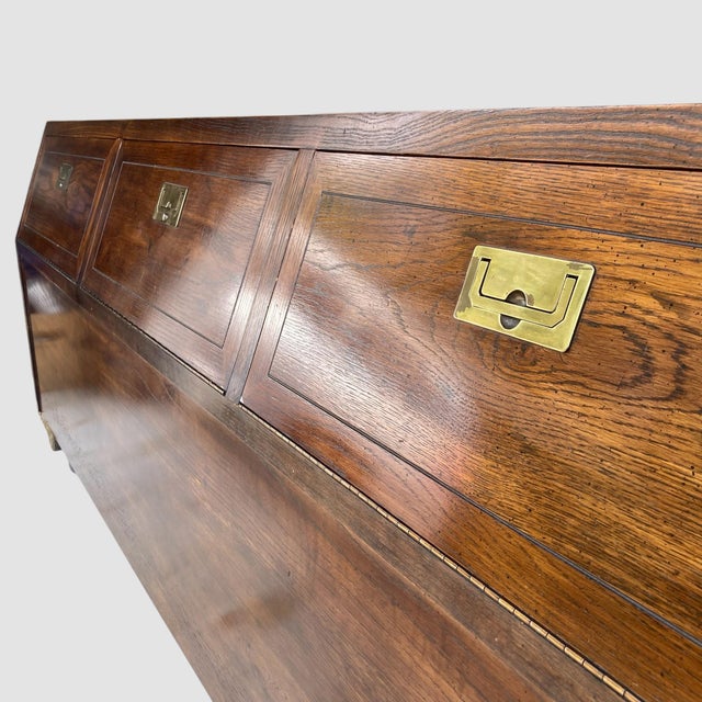 1970s 1970s Henredon Campaign King Head Board Scene One | Headboard | Campaign Furniture For Sale - Image 5 of 12