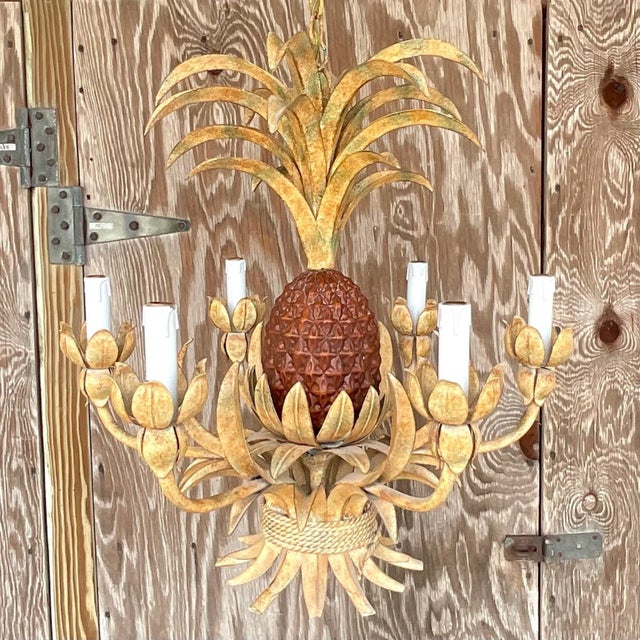 A fabulous vintage Coastal chandelier. A chic pineapple design with a beautiful faux finish. A six arm light fixture....