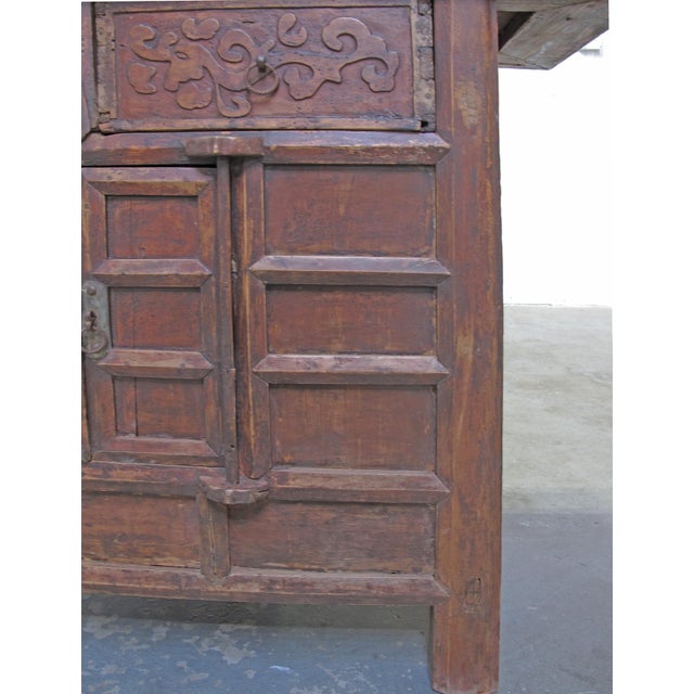 Wood Double Top Drawer Carved Cabinet or Sideboard For Sale - Image 7 of 12
