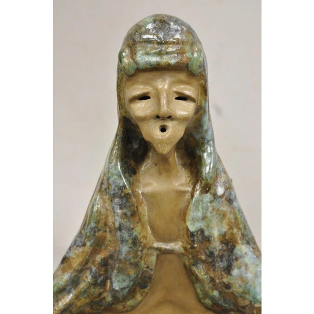 Mid-Century Modern Mid Century Modern 1960s Glazed Ceramic Pottery Meditating Elder Woman Sculpture For Sale - Image 3 of 12