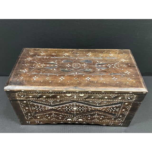 Vintage Mother of Pearl Inlay Wooden Small Box Trunk For Sale - Image 4 of 12