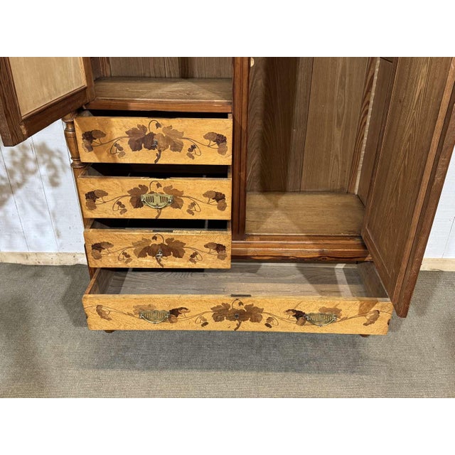 20th Century Art Nouveau Wardrobe in Pitch Pine and Speckled Maple Burl For Sale - Image 14 of 18