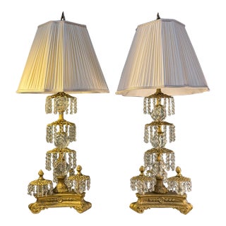 1968 Loevsky & Loevsky Hollywood Regency Vintage Crystal Table Lamps With New Shades — A Pair For Sale