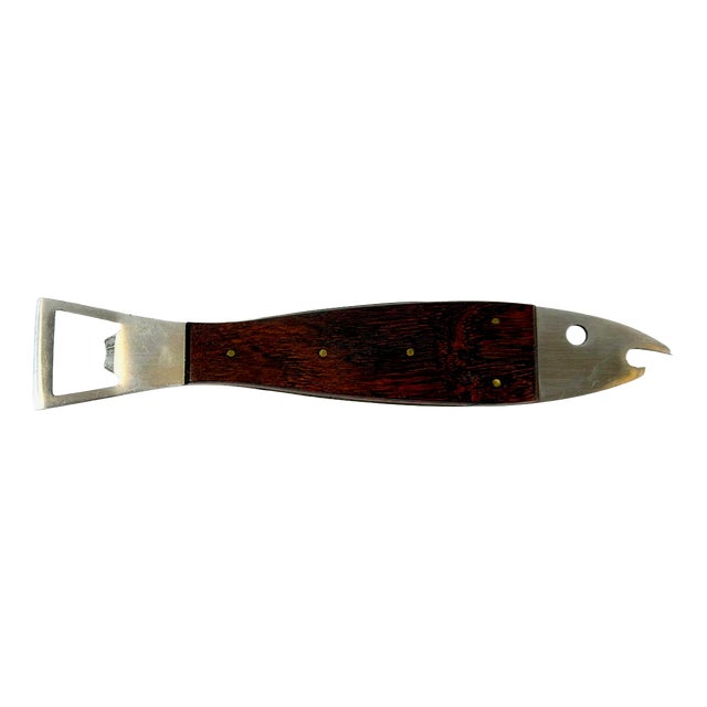 Mid-Century Modern Steel and Teak Fish Bottle Opener by Carl Auböck, 1960s For Sale