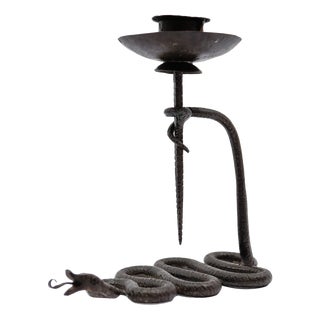 Hand-Forged Iron Snake Design Sculpture Candleholder, 1960s For Sale