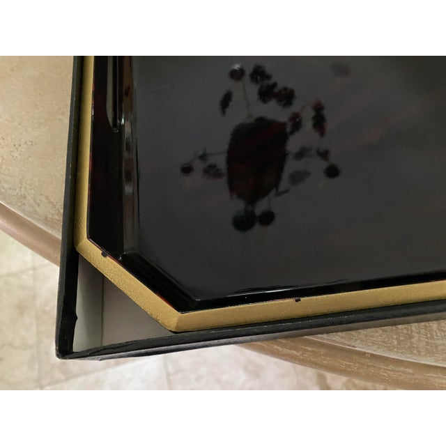 Set of 12 Mid-Century Otagiri Large Rectangular Lacquer Gallery Buffet Trays With Handles For Sale - Image 12 of 12