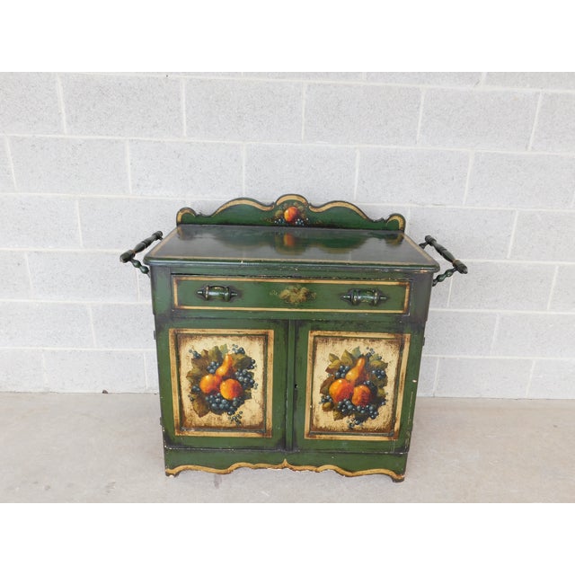 Antique Signed Peter Ompir Hand Paint Wash Stand Signed Back Panel, Circa late 19th Century, single drawer, double lower...