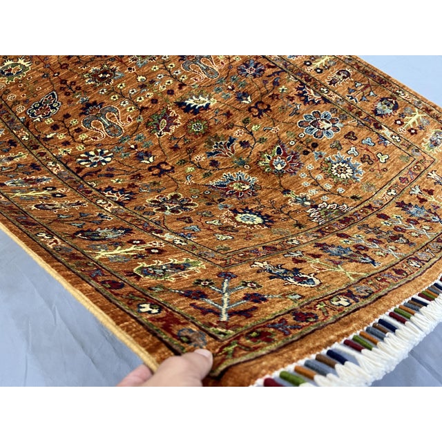 Art Deco Rust Sultani Chobi Natural Dye Wool Rug - 4'2" X 6'2" For Sale - Image 3 of 12