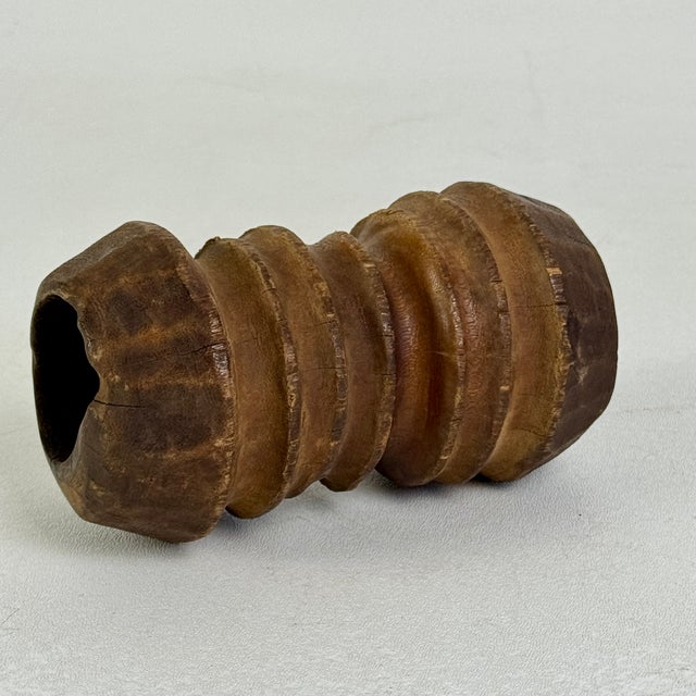 American Antique Salvaged Wooden Pulley-Like Unidentified Object With Multiple Tiered Grooves For Sale - Image 3 of 7