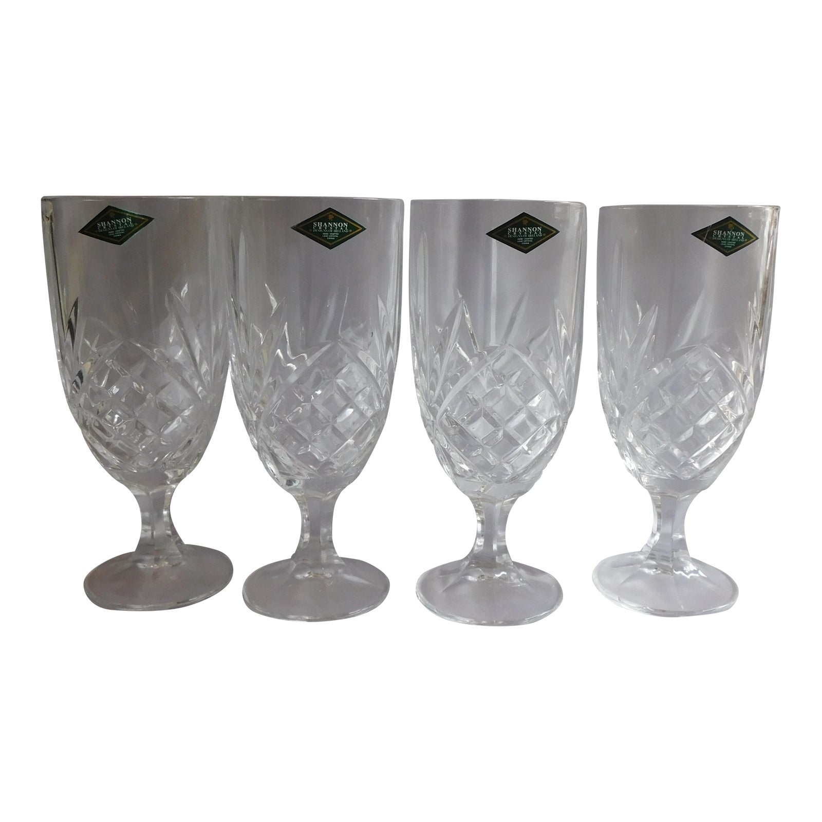 2000s Shannon Godinger Set of 4 Cut Crystal Stemmed Iced Beverage