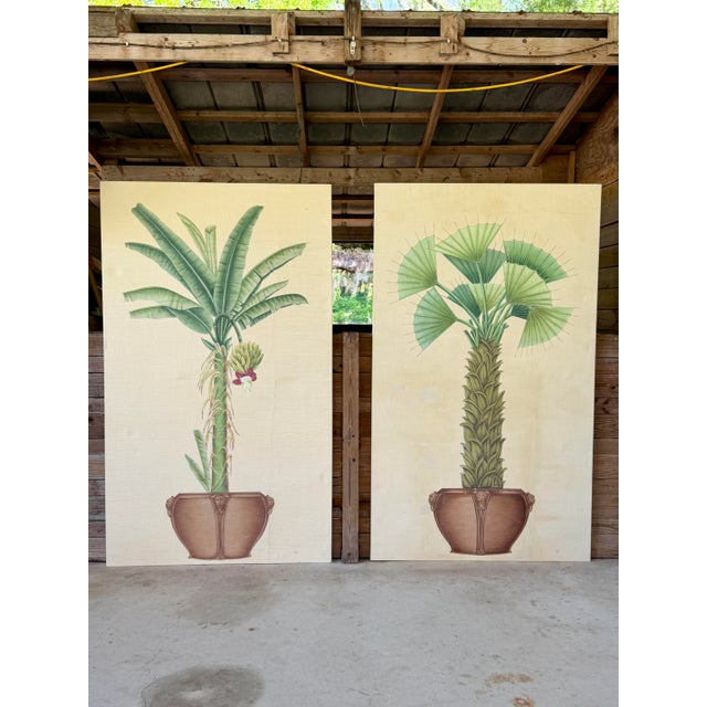 Monumental Tropical Coastal Boho Botanical Palm Panels Wall Art– Pair For Sale - Image 12 of 12