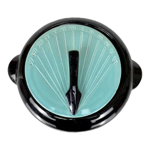 Mid-Century Art Deco Porcelain Turquoise Sun Dial Casserole Dish W/ Lid