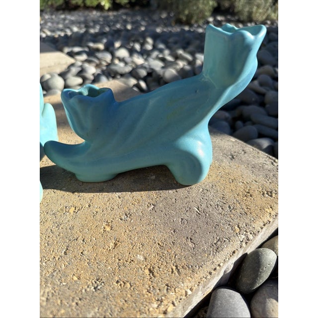 Antique Van Briggle Candlestick Holders Pair Matte Turquoise Colo Springs For Sale - Image 9 of 12