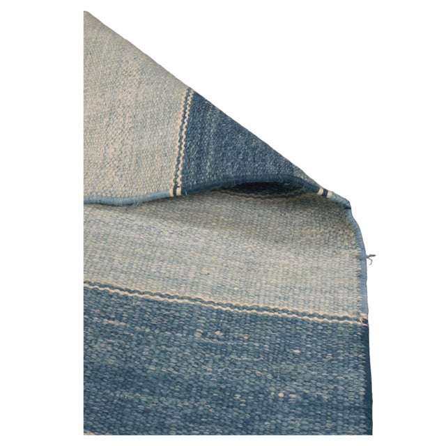 Vintage Dhurrie Rug, With Blue and Silver Stripes, From Rug & Kilim For Sale In New York - Image 6 of 6