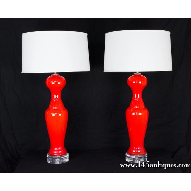 Pair of Tangerine Color Glass Murano Table Lamps, 19 For Sale - Image 11 of 12