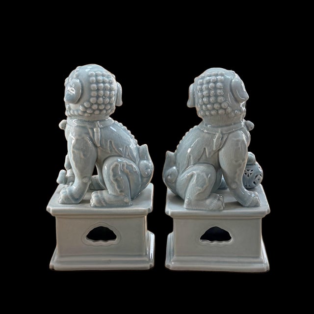 Pair of Ceramic Celadon Glaze Foo Dogs For Sale In New York - Image 6 of 12