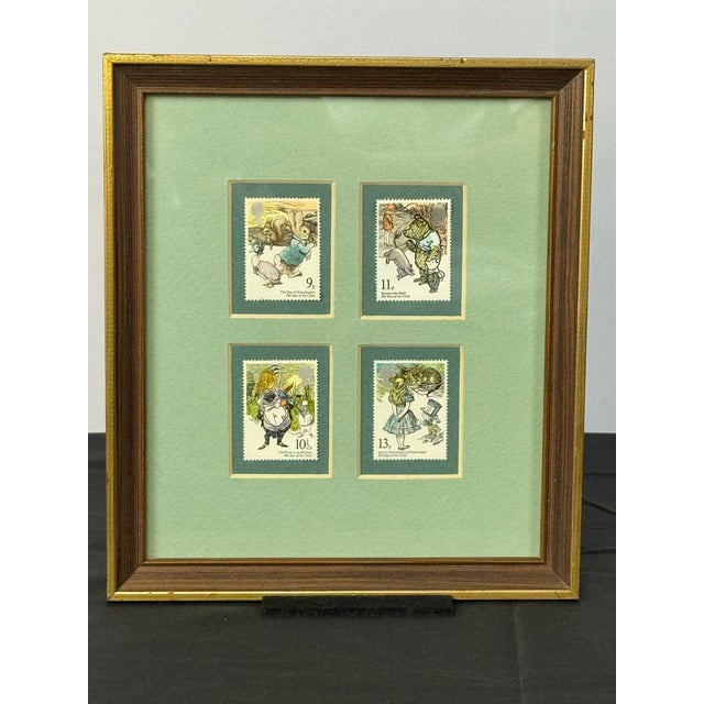 Children's Adorable 1979 Custom Framed Literary British Stamps Nursery Decor For Sale - Image 3 of 10