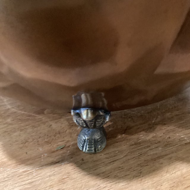 Vintage Scalloped Brass Jardinière Centerpiece Figural Ram Goat Head Handles For Sale - Image 4 of 12