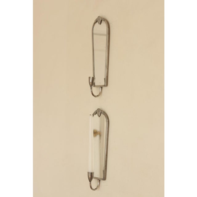Mid-Century Modern Mid-Century Modern Swedish Pewter Sconces with Mirror, Set of 2 For Sale - Image 3 of 18